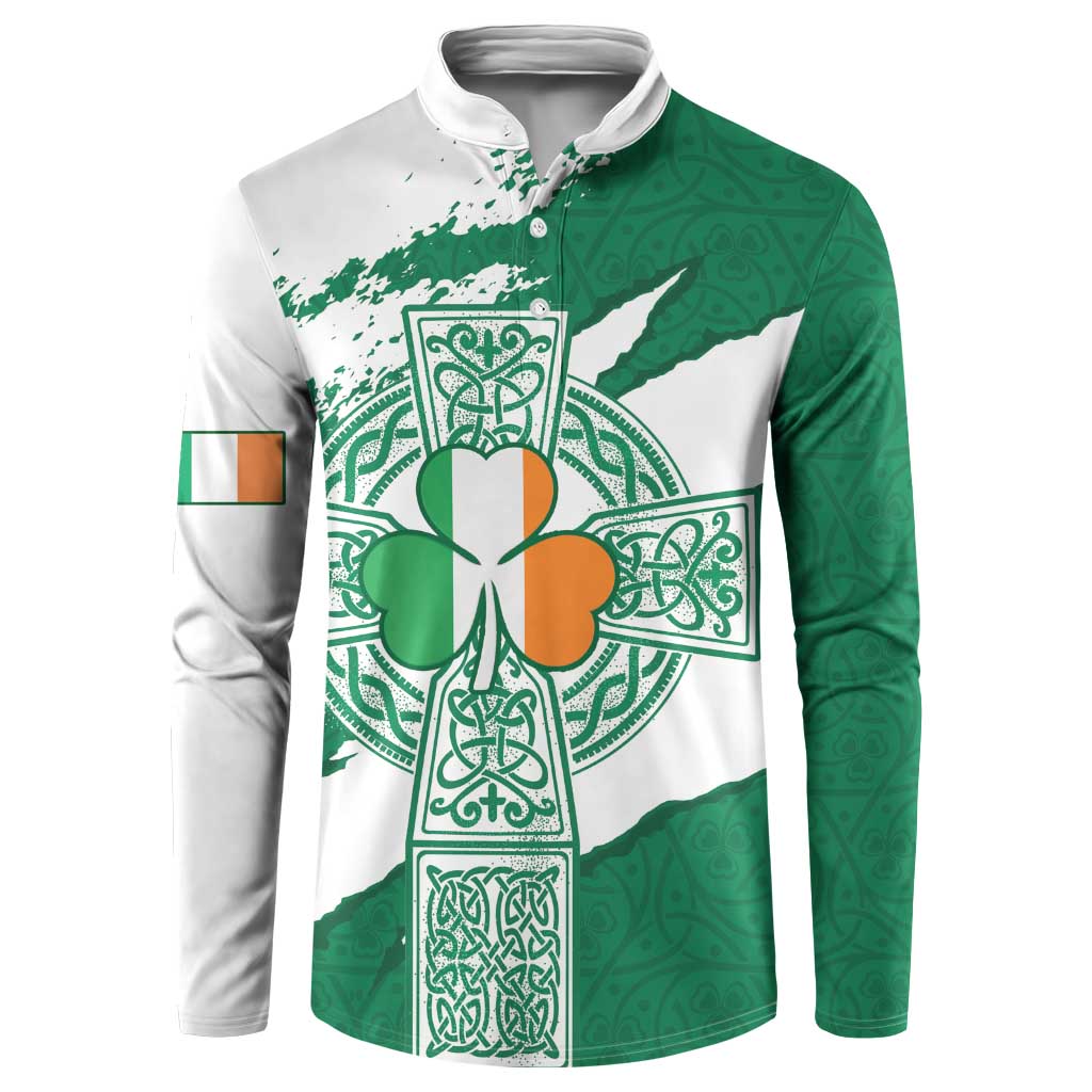 Ireland Celtic Cross Button Sweatshirt Irish Flag Shamrock - Wonder Print Shop