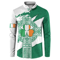 Ireland Celtic Cross Button Sweatshirt Irish Flag Shamrock - Wonder Print Shop
