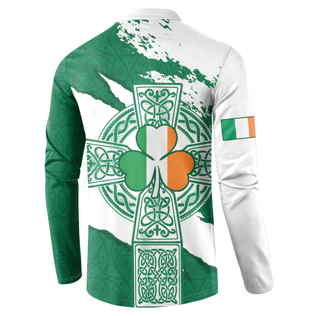 Ireland Celtic Cross Button Sweatshirt Irish Flag Shamrock - Wonder Print Shop