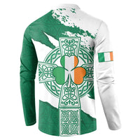 Ireland Celtic Cross Button Sweatshirt Irish Flag Shamrock - Wonder Print Shop
