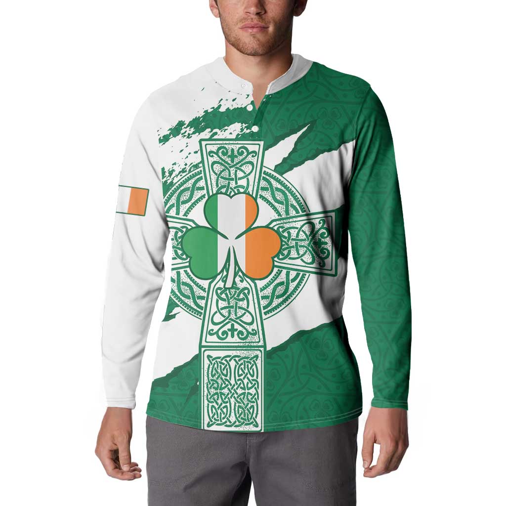 Ireland Celtic Cross Button Sweatshirt Irish Flag Shamrock - Wonder Print Shop