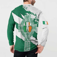 Ireland Celtic Cross Button Sweatshirt Irish Flag Shamrock - Wonder Print Shop