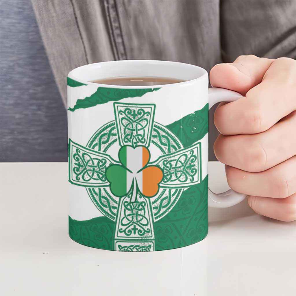 Ireland Celtic Cross Ceramic Mug Irish Flag Shamrock - Wonder Print Shop