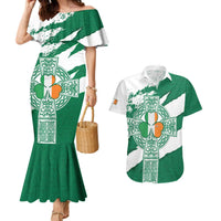 Ireland Celtic Cross Couples Matching Mermaid Dress and Hawaiian Shirt Irish Flag Shamrock - Wonder Print Shop