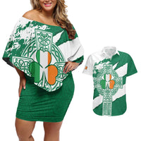 Ireland Celtic Cross Couples Matching Off Shoulder Short Dress and Hawaiian Shirt Irish Flag Shamrock - Wonder Print Shop