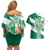Ireland Celtic Cross Couples Matching Off Shoulder Short Dress and Hawaiian Shirt Irish Flag Shamrock - Wonder Print Shop