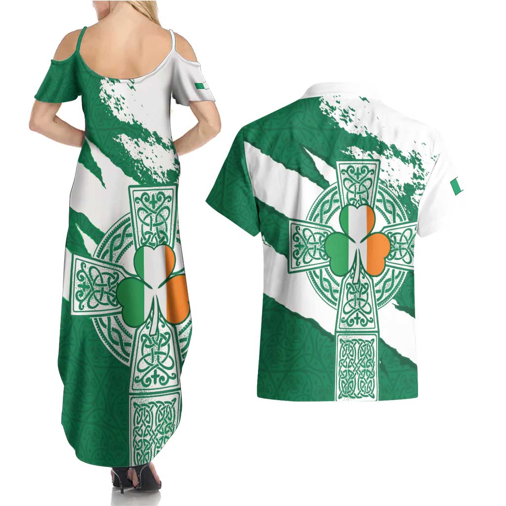 Ireland Celtic Cross Couples Matching Summer Maxi Dress and Hawaiian Shirt Irish Flag Shamrock - Wonder Print Shop