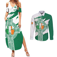 Ireland Celtic Cross Couples Matching Summer Maxi Dress and Long Sleeve Button Shirt Irish Flag Shamrock - Wonder Print Shop