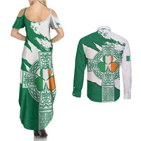 Ireland Celtic Cross Couples Matching Summer Maxi Dress and Long Sleeve Button Shirt Irish Flag Shamrock - Wonder Print Shop