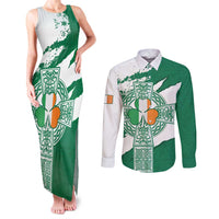 Ireland Celtic Cross Couples Matching Tank Maxi Dress and Long Sleeve Button Shirt Irish Flag Shamrock - Wonder Print Shop