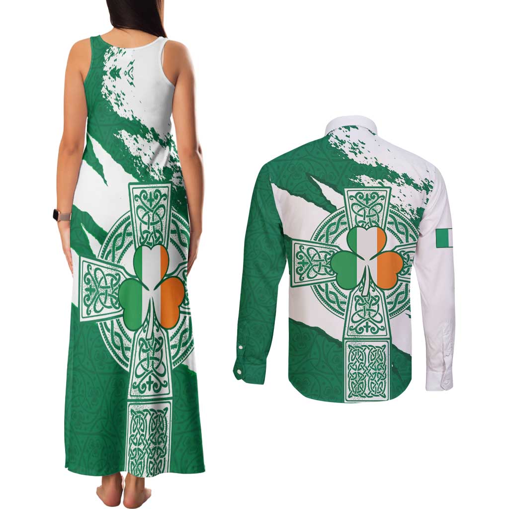 Ireland Celtic Cross Couples Matching Tank Maxi Dress and Long Sleeve Button Shirt Irish Flag Shamrock - Wonder Print Shop