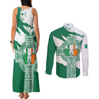 Ireland Celtic Cross Couples Matching Tank Maxi Dress and Long Sleeve Button Shirt Irish Flag Shamrock - Wonder Print Shop