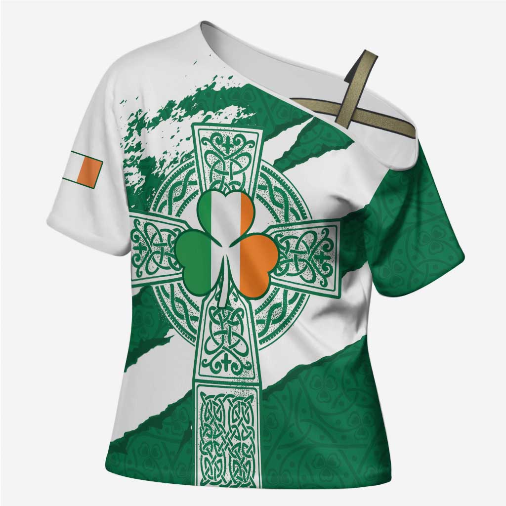 Ireland Celtic Cross Cross Shoulder Shirt Irish Flag Shamrock - Wonder Print Shop