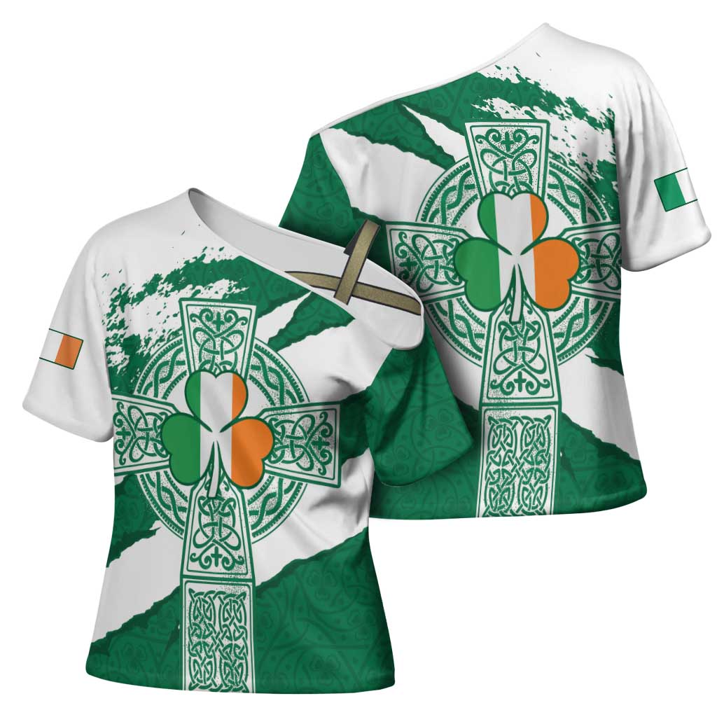Ireland Celtic Cross Cross Shoulder Shirt Irish Flag Shamrock - Wonder Print Shop