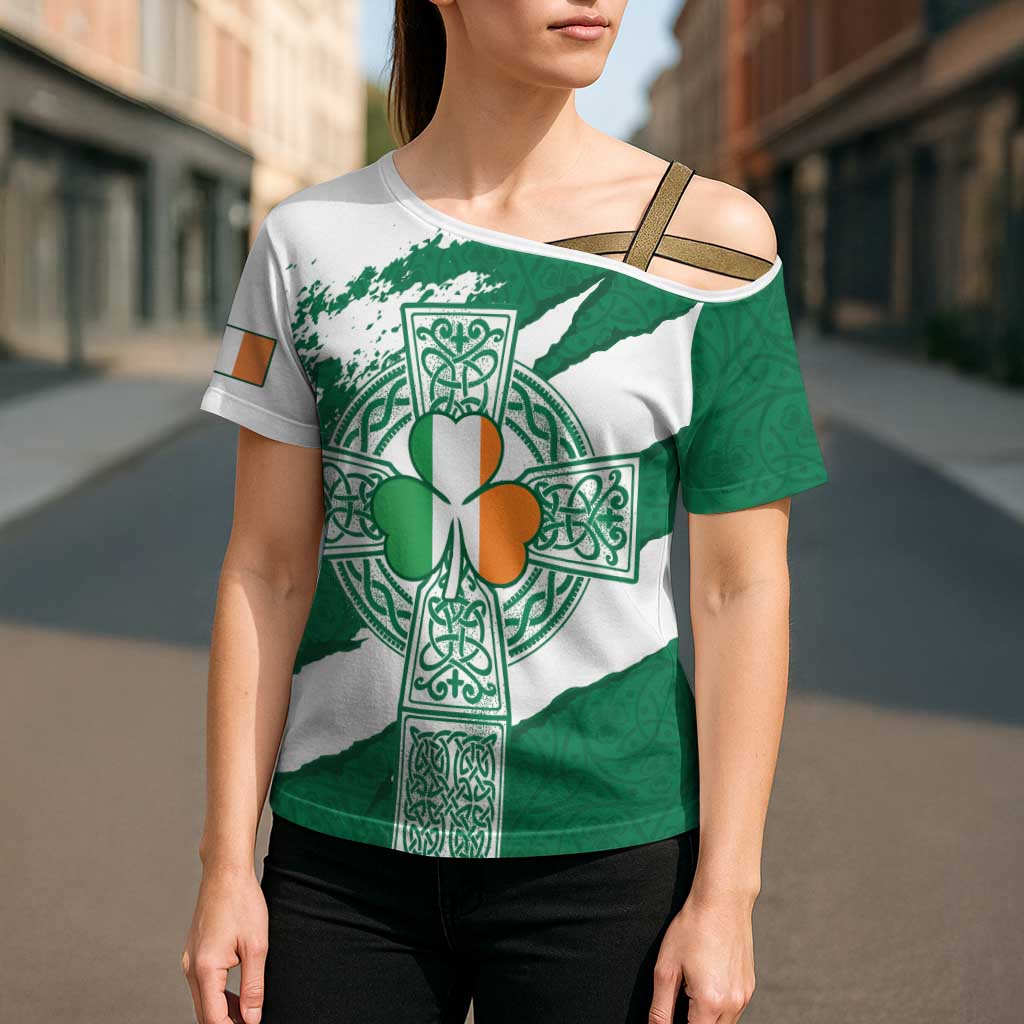 Ireland Celtic Cross Cross Shoulder Shirt Irish Flag Shamrock - Wonder Print Shop