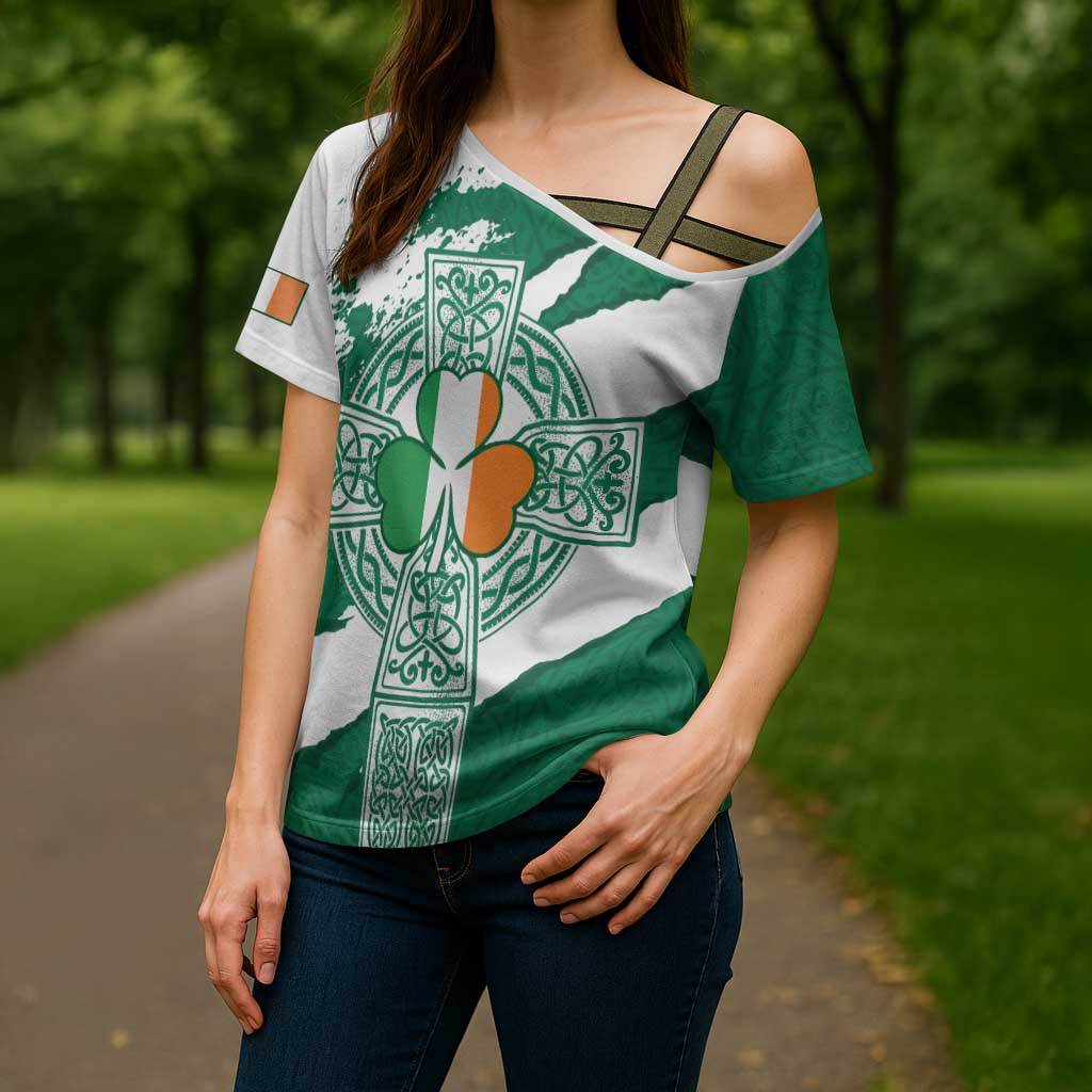 Ireland Celtic Cross Cross Shoulder Shirt Irish Flag Shamrock - Wonder Print Shop