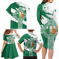 Ireland Celtic Cross Family Matching Long Sleeve Bodycon Dress and Hawaiian Shirt Irish Flag Shamrock - Wonder Print Shop
