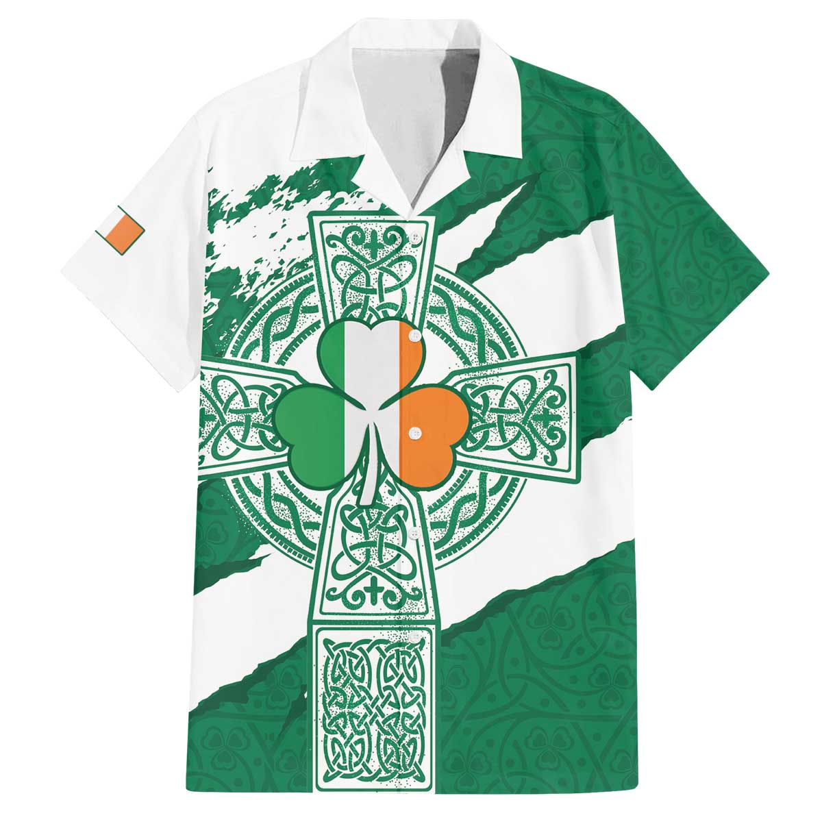 Ireland Celtic Cross Family Matching Off The Shoulder Long Sleeve Dress and Hawaiian Shirt Irish Flag Shamrock - Wonder Print Shop
