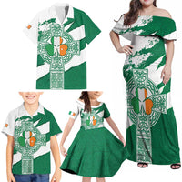 Ireland Celtic Cross Family Matching Off Shoulder Maxi Dress and Hawaiian Shirt Irish Flag Shamrock - Wonder Print Shop