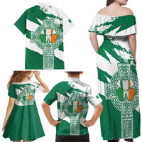 Ireland Celtic Cross Family Matching Off Shoulder Maxi Dress and Hawaiian Shirt Irish Flag Shamrock - Wonder Print Shop