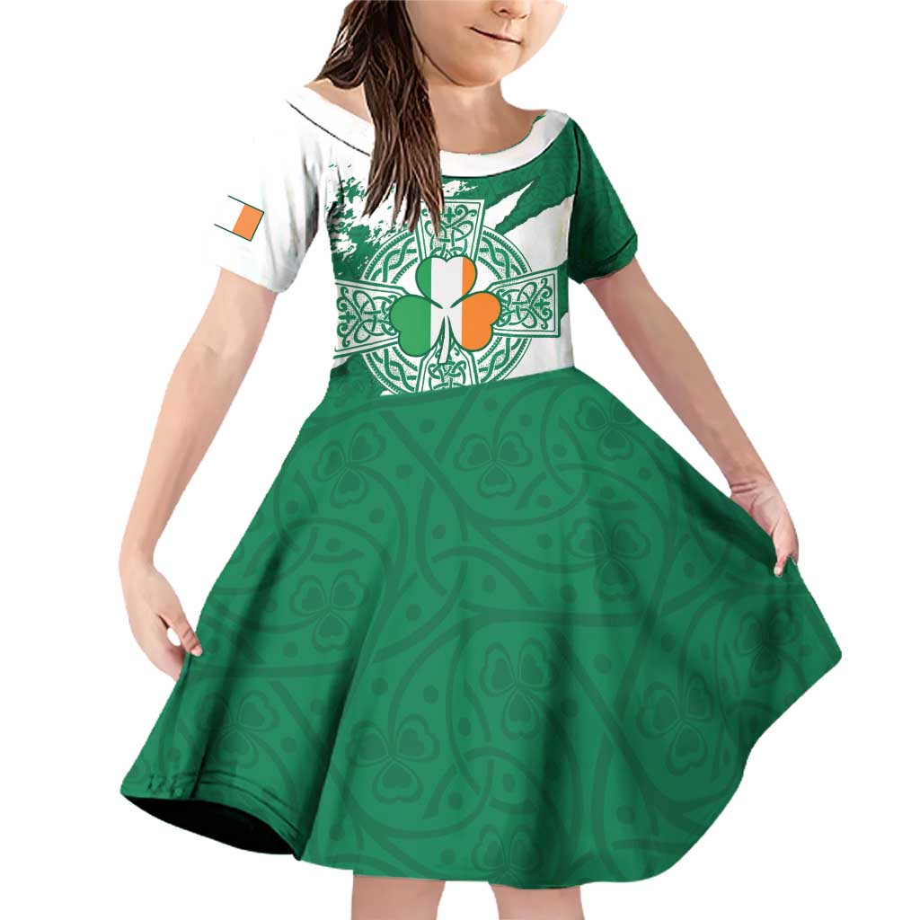 Ireland Celtic Cross Family Matching Off Shoulder Short Dress and Hawaiian Shirt Irish Flag Shamrock - Wonder Print Shop