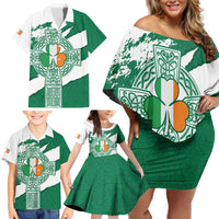 Ireland Celtic Cross Family Matching Off Shoulder Short Dress and Hawaiian Shirt Irish Flag Shamrock - Wonder Print Shop