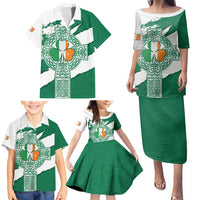 Ireland Celtic Cross Family Matching Puletasi and Hawaiian Shirt Irish Flag Shamrock - Wonder Print Shop
