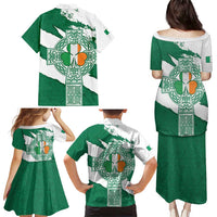 Ireland Celtic Cross Family Matching Puletasi and Hawaiian Shirt Irish Flag Shamrock - Wonder Print Shop