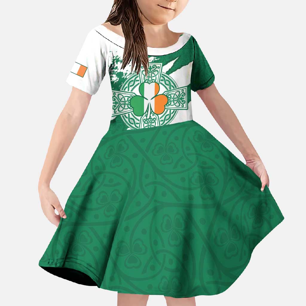 Ireland Celtic Cross Family Matching Short Sleeve Bodycon Dress and Hawaiian Shirt Irish Flag Shamrock - Wonder Print Shop