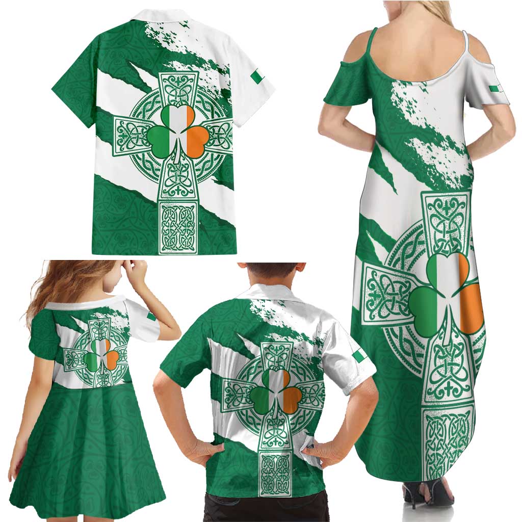 Ireland Celtic Cross Family Matching Summer Maxi Dress and Hawaiian Shirt Irish Flag Shamrock - Wonder Print Shop