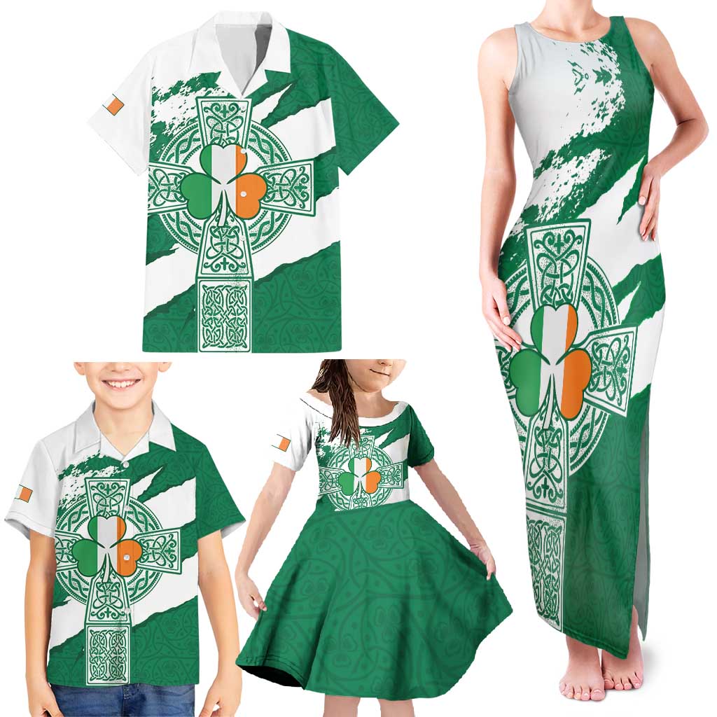 Ireland Celtic Cross Family Matching Tank Maxi Dress and Hawaiian Shirt Irish Flag Shamrock - Wonder Print Shop