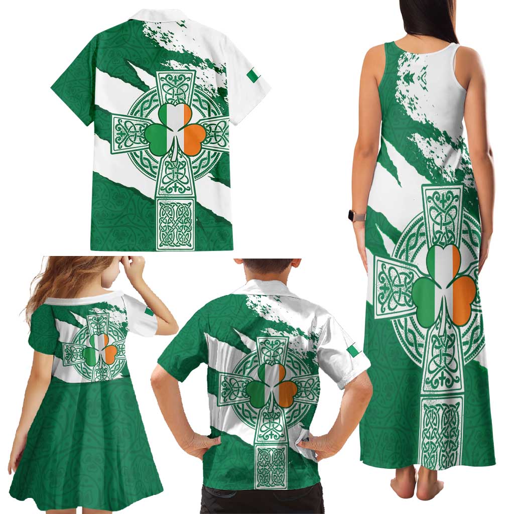 Ireland Celtic Cross Family Matching Tank Maxi Dress and Hawaiian Shirt Irish Flag Shamrock - Wonder Print Shop