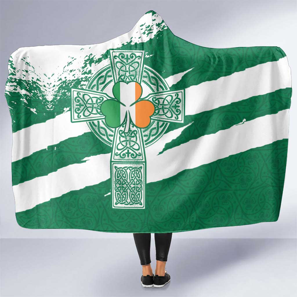 Ireland Celtic Cross Hooded Blanket Irish Flag Shamrock - Wonder Print Shop