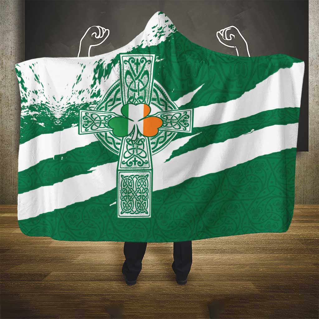 Ireland Celtic Cross Hooded Blanket Irish Flag Shamrock - Wonder Print Shop