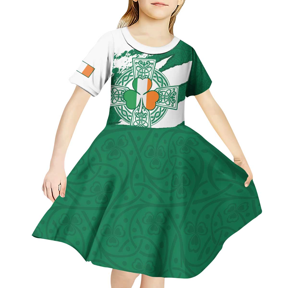 Ireland Celtic Cross Kid Short Sleeve Dress Irish Flag Shamrock - Wonder Print Shop