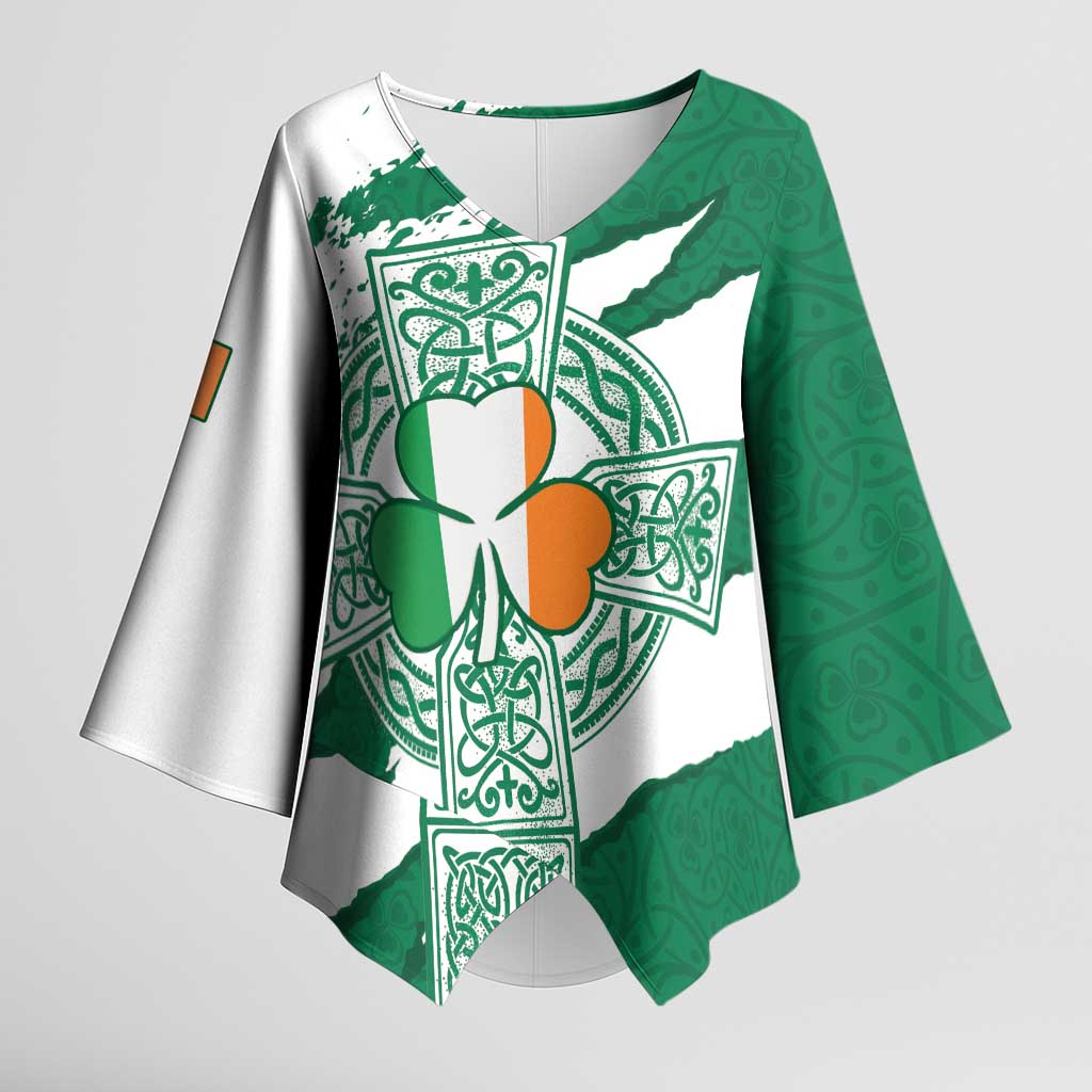 Ireland Celtic Cross Kimono Sleeve Blouse Irish Flag Shamrock - Wonder Print Shop