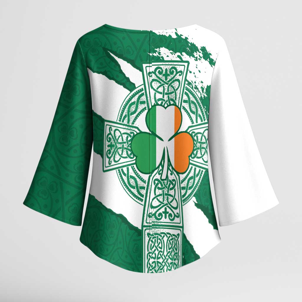Ireland Celtic Cross Kimono Sleeve Blouse Irish Flag Shamrock - Wonder Print Shop