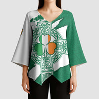 Ireland Celtic Cross Kimono Sleeve Blouse Irish Flag Shamrock - Wonder Print Shop