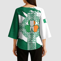 Ireland Celtic Cross Kimono Sleeve Blouse Irish Flag Shamrock - Wonder Print Shop