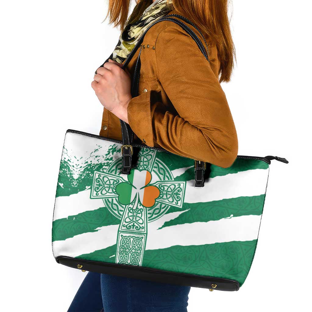 Ireland Celtic Cross Leather Tote Bag Irish Flag Shamrock - Wonder Print Shop