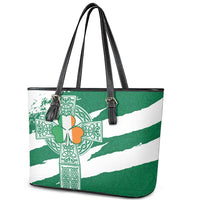 Ireland Celtic Cross Leather Tote Bag Irish Flag Shamrock - Wonder Print Shop