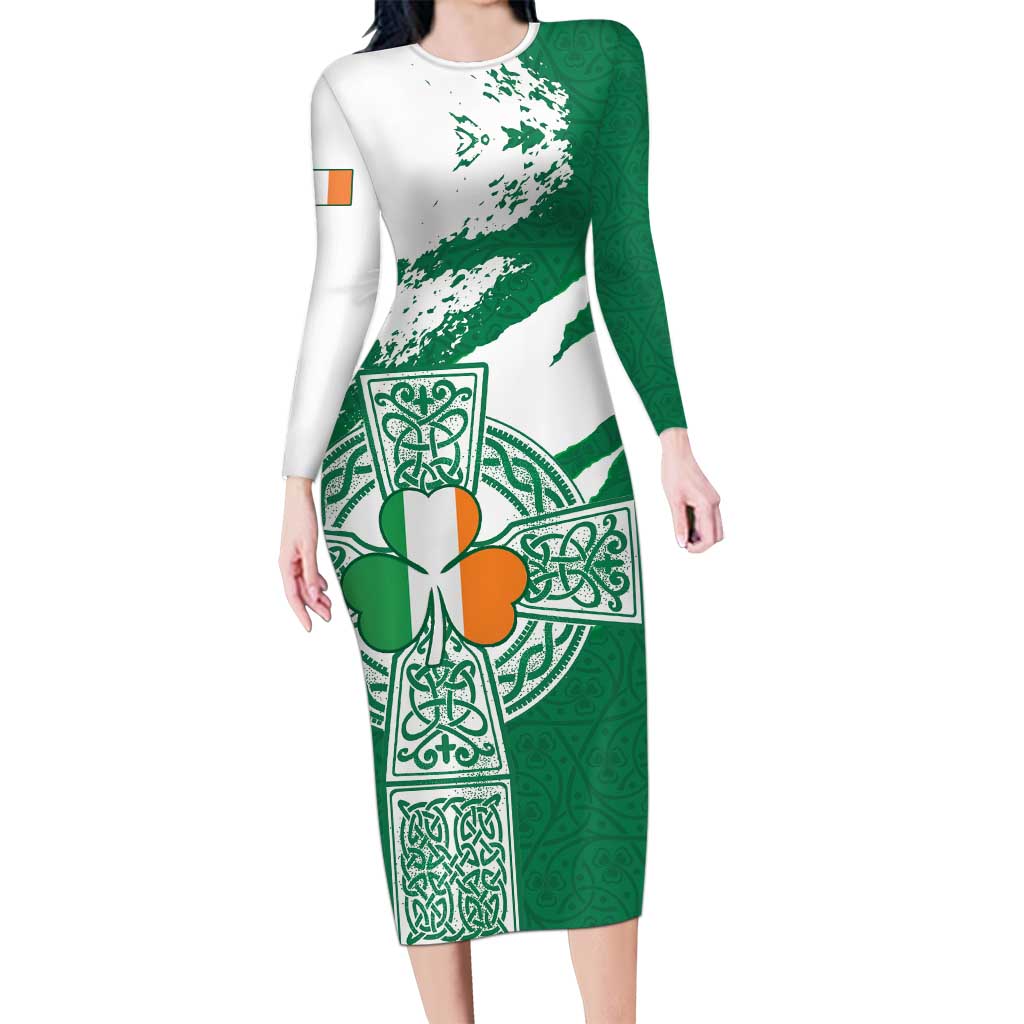 Ireland Celtic Cross Long Sleeve Bodycon Dress Irish Flag Shamrock - Wonder Print Shop
