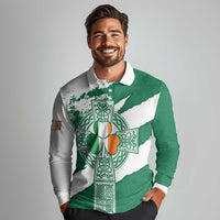 Ireland Celtic Cross Long Sleeve Polo Shirt Irish Flag Shamrock - Wonder Print Shop