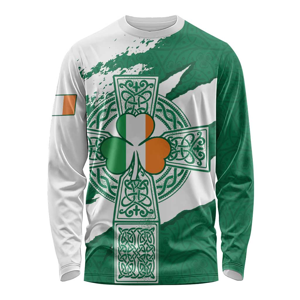 Ireland Celtic Cross Long Sleeve Shirt Irish Flag Shamrock - Wonder Print Shop