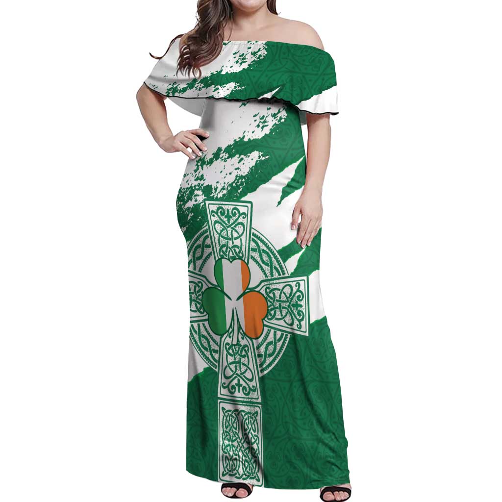 Ireland Celtic Cross Off Shoulder Maxi Dress Irish Flag Shamrock - Wonder Print Shop