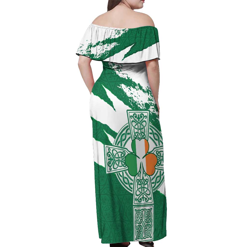 Ireland Celtic Cross Off Shoulder Maxi Dress Irish Flag Shamrock - Wonder Print Shop