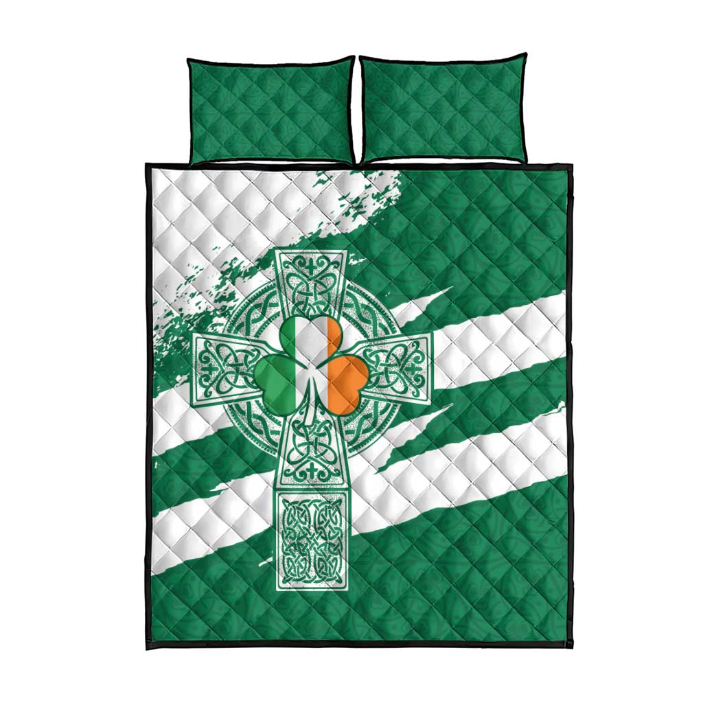 Ireland Celtic Cross Quilt Bed Set Irish Flag Shamrock - Wonder Print Shop