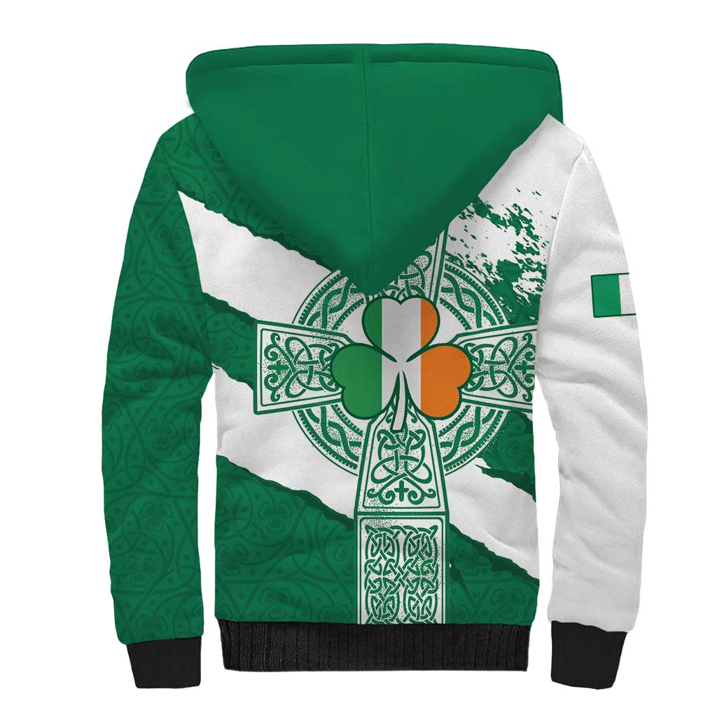 Ireland Celtic Cross Sherpa Hoodie Irish Flag Shamrock - Wonder Print Shop