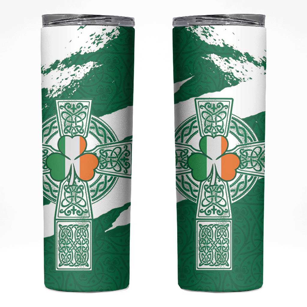 Ireland Celtic Cross Skinny Tumbler Irish Flag Shamrock - Wonder Print Shop