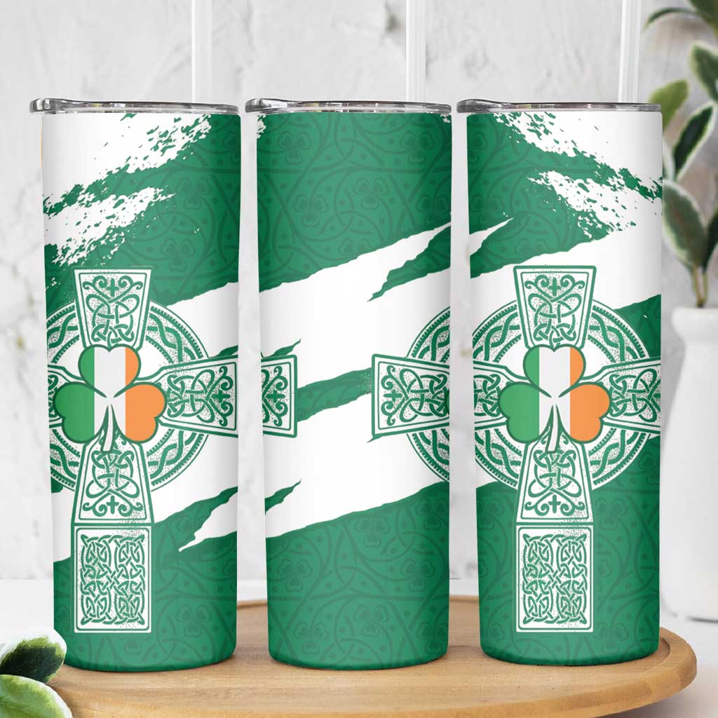 Ireland Celtic Cross Skinny Tumbler Irish Flag Shamrock - Wonder Print Shop